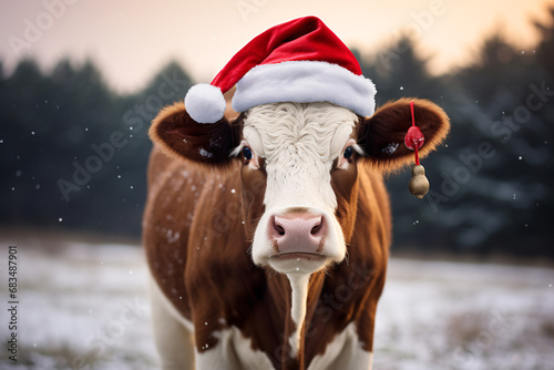 Cow with christmas hat