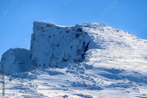 snowy mountain, veleta peak 3394 meters high, in the betic mountain range,sierra nevada,andalucia,granada,spain