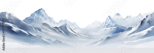 Winter scene with snow-covered mountain tops  cut out