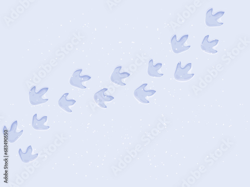 Dinosaur tracks on snow. Dragon tracks symbol of the new year.