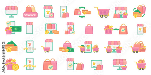 Set of e-commerce online shopping icons collection vector for marketplace business web and app. 3d icon vector collection