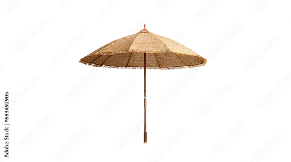 Straw beach umbrella. Isolated on Transparent background.