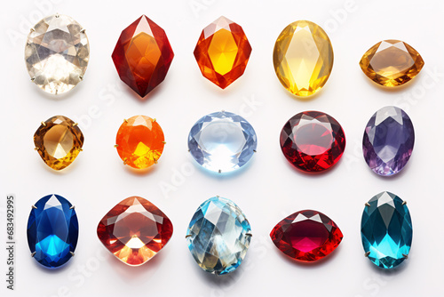 Collection of various natural gemstones isolated on white.