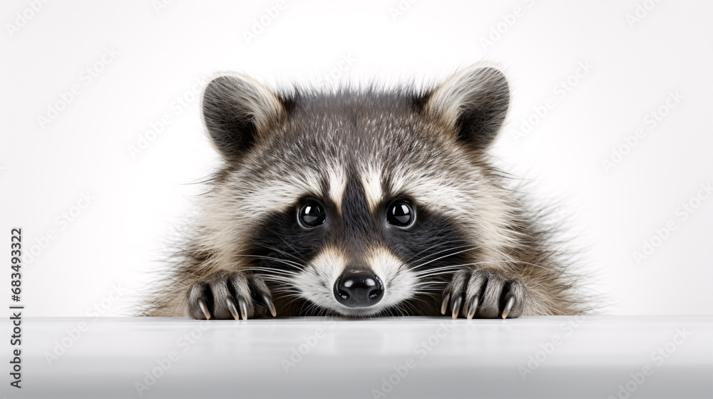 A solitary raccoon set against a blank canvas. A solitary raccoon set against a blank canvas.