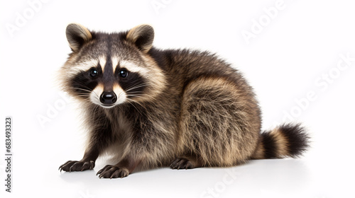 A lone raccoon stands out against a pristine white backdrop.