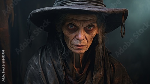 An old mysterious magician witch in a dark place