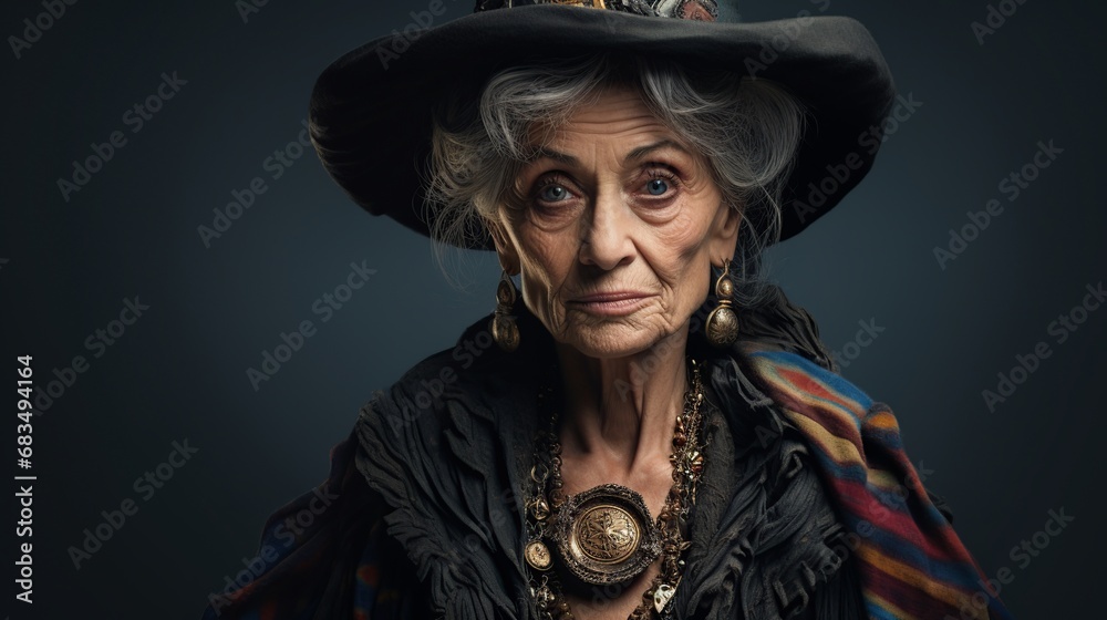 Fototapeta premium An old mysterious magician witch in a dark place