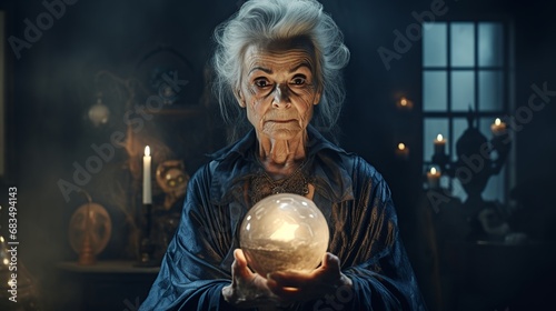 An old mysterious magician witch in a dark place