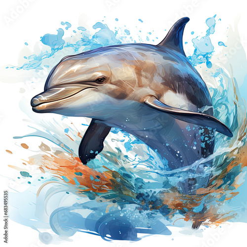 watercolor DOLPHIN FISH clipart, Generative Ai photo