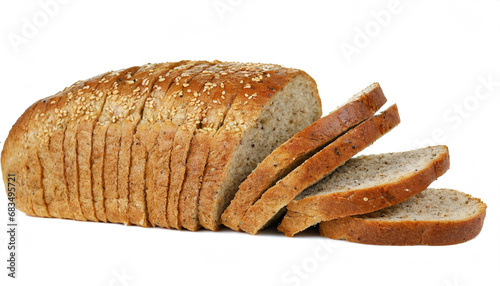sliced whole grain bread loaf isolated on white background, cut out 