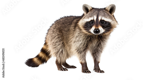Raccoon standing. Side view. Isolated on Transparent background.