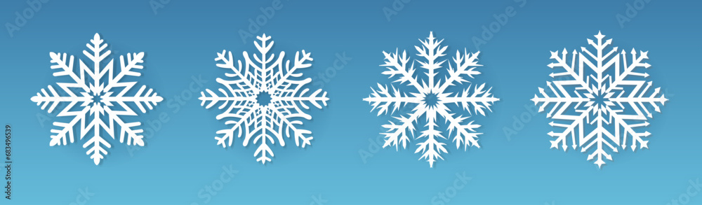 Snowflake Set And Isolated Blue Background