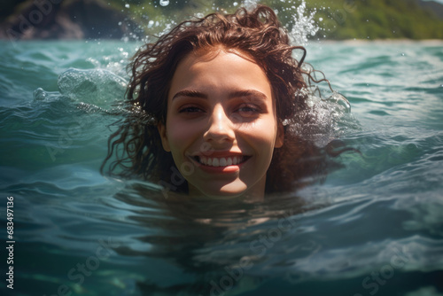 Young smiling woman in the water on the Caribbean coast © Veniamin Kraskov