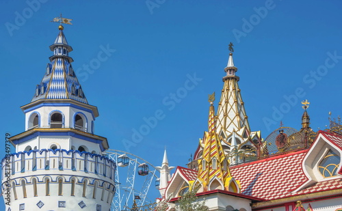 Photography Towers and roofs of the elegant bright Izmailovo Kremlin