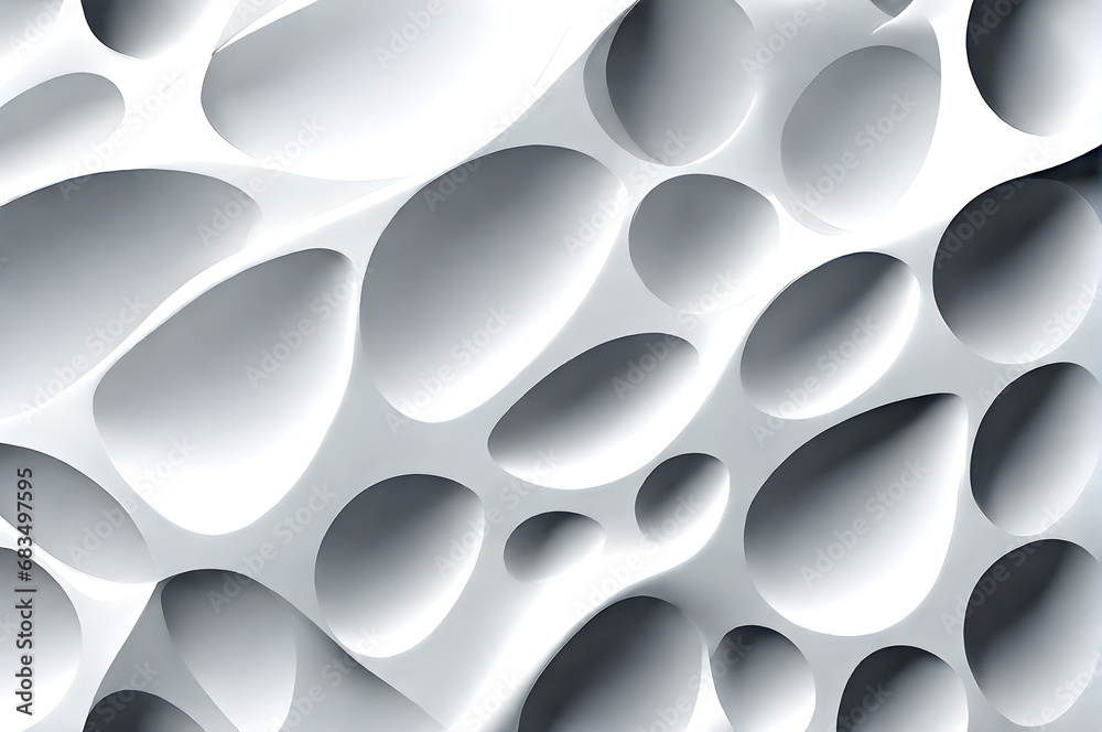 3D White geometric wallpaper background. 3D wallpaper white holes on a white background.