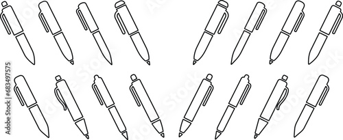 Writing pens icons line set. Collection of vector icons for writing and artistic tools: pen, pencil, marker photo