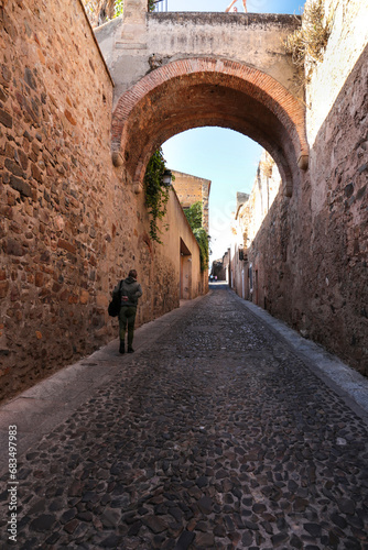 Narrow streets and Facades of historic houses in Caceres city © SoniaBonet