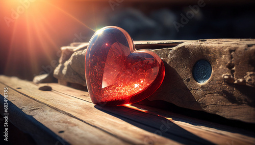 Liebe zu Valentinstag Herz auf einer Bank Pärchen als Silhouette  photo