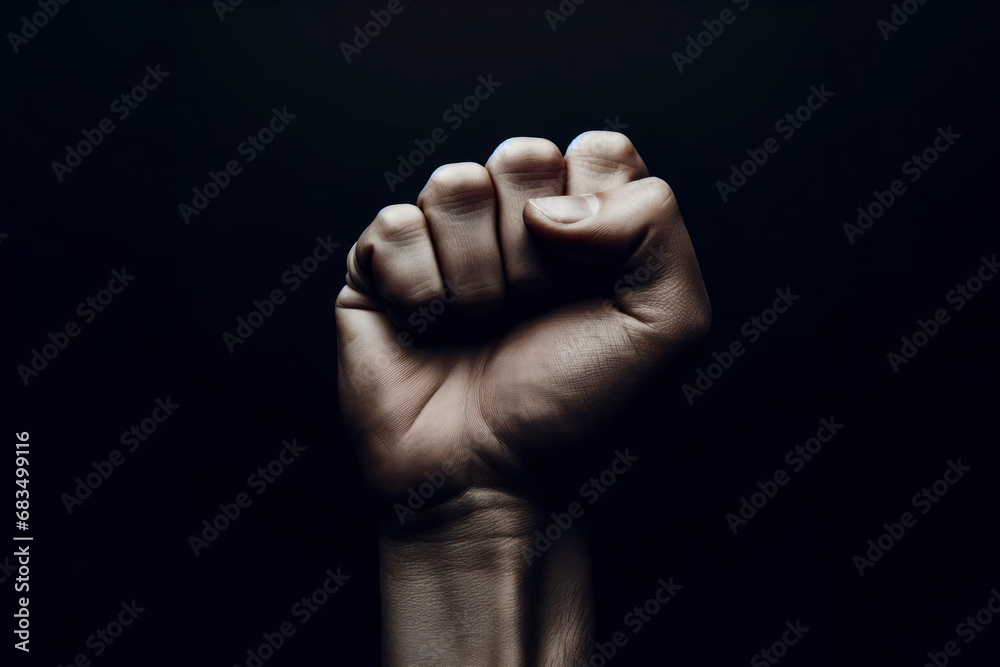 Closed Fist on a Black Background with Copy space, Symbol of Protest. ai generative Closed Fist on a Black Background with Copy space, Symbol of Protest. ai generative