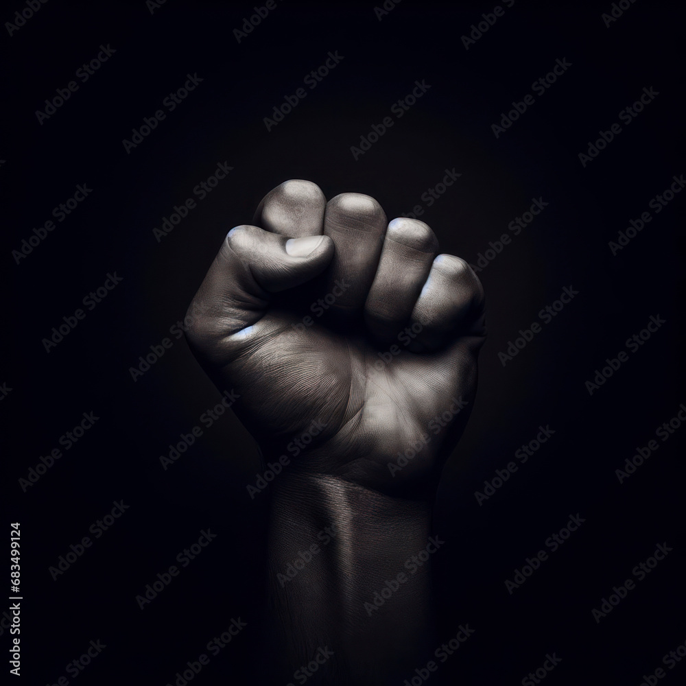 Closed Fist on a Black Background with Copy space, Symbol of Protest. ai generative Closed Fist on a Black Background with Copy space, Symbol of Protest. ai generative