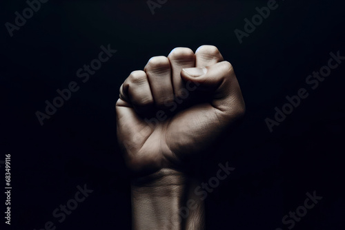 Closed Fist on a Black Background with Copy space, Symbol of Protest. ai generative