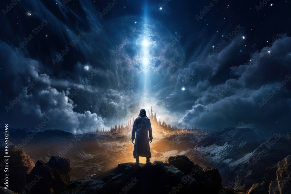 The star shines over the manger of Christmas of Jesus Christ. The star shines over the manger of Christmas of Jesus Christ.