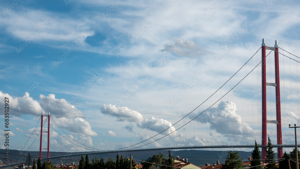 Fototapeta premium The 1915 Çanakkale Bridge (Turkish: 1915 Çanakkale Köprüsü, also known as the Dardanelles Bridge, is a road suspension bridge in the province of Çanakkkale in northwestern Turkey.