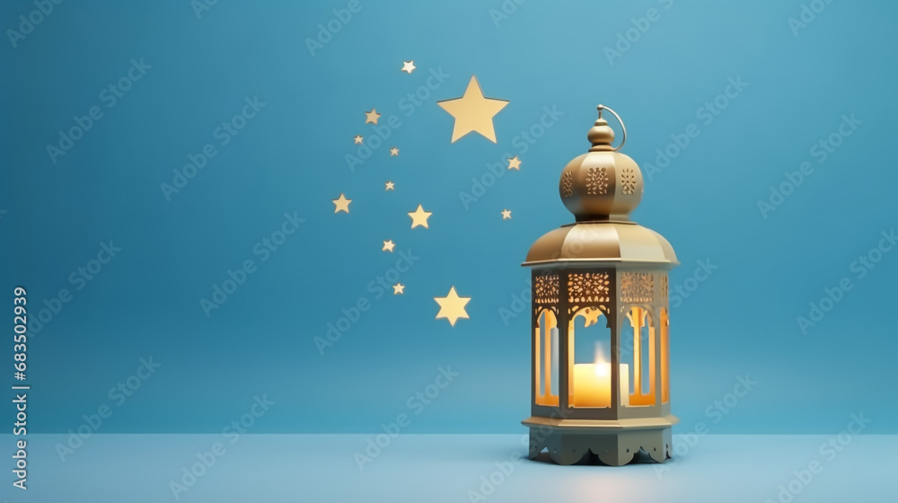 islamic background with golden lamp lantern.