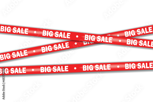Red ribbons for BIG Sale vector set.  ribbons for Big Sale. Template with crossing realistic tapes for Black Friday, discount. Stripes with border for sale.