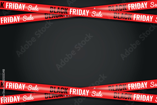 Red ribbons for black friday sale on black background. Crossed ribbons. Banner with Black Friday Big sale red ribbons. Flyer for promotion, shopping. Vector Graphic element EPS 10