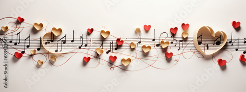  Golden and red hearts dance among music notes, a charming background for a Valentine's Day Music Playlist. It's a visual ode to romance and melody.