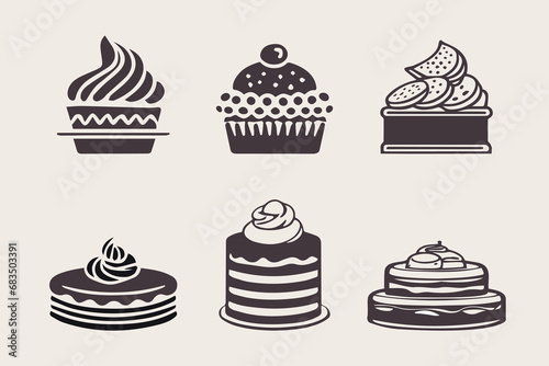 set of cakes icons. Vector iluustration of cakes and cupcakes.