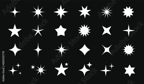 Star icons set. Collection of star shapes. Abstract sparkle set in retro futuristic style. Star shape elements for design, posters, logo etc. Vector illustration © mejorana777