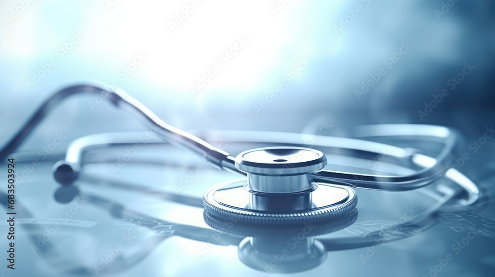  a stethoscope laying on top of a table with a blurry image of a stethoscope.