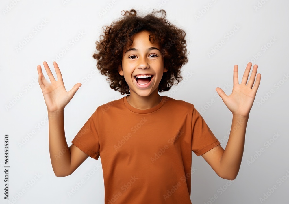 portrait of a expression of a happy surprise brunette sport woman sportwear tanktop, against white background who holds her index finger up to explain or point, portrait of a expression of a happy surprise brunette sport woman sportwear tanktop, against white background who holds her index finger up to explain or point,