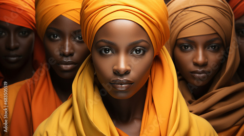 Colorful group of women afro girls portrait creative makeup Black History Month photo