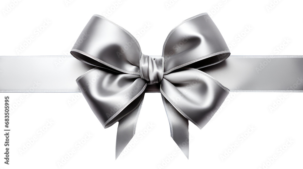 Silver ribbon and bow with grey isolated against transparent background Silver ribbon and bow with grey isolated against transparent background