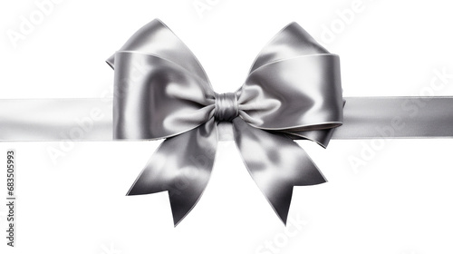 Silver ribbon and bow with grey isolated against transparent background