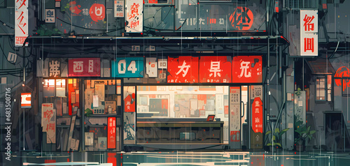 Streets of Hong Kong in comic book style, Generative AI photo