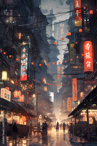 Streets of Hong Kong in comic book style  Generative AI