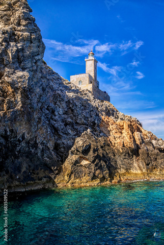 Picturesque lighthouse of cape Malea, in South Peloponnese, Greece photo