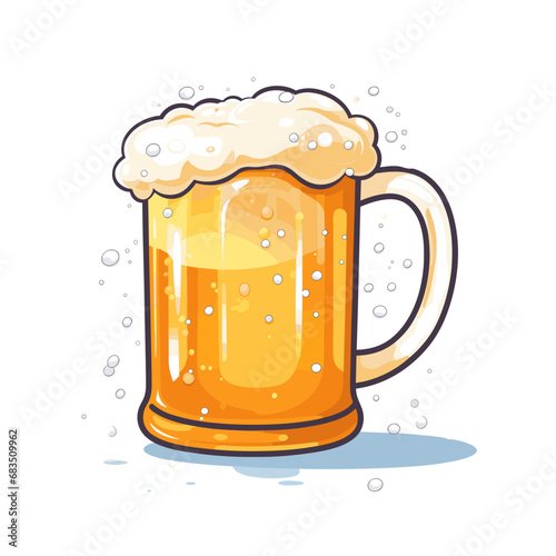 Beer in a beer mug overflowing with foam,Cold beer,A minimal and simple vector image and a modern are drawn. -generative AI