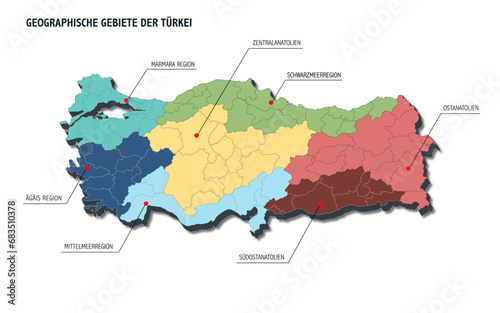 Geographische Gebiete der Türkei Landkarte photo