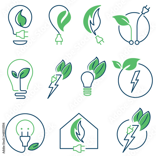 Erneuerbare Energie, grüner Strom, nachhaltige Energie - Icons, Logo, Symbol, Set, Sammlung