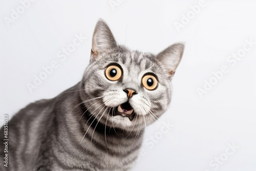 Funny surprised cat isolated on white background. Studio portrait of a cat with amazed face. © ita_tinta_