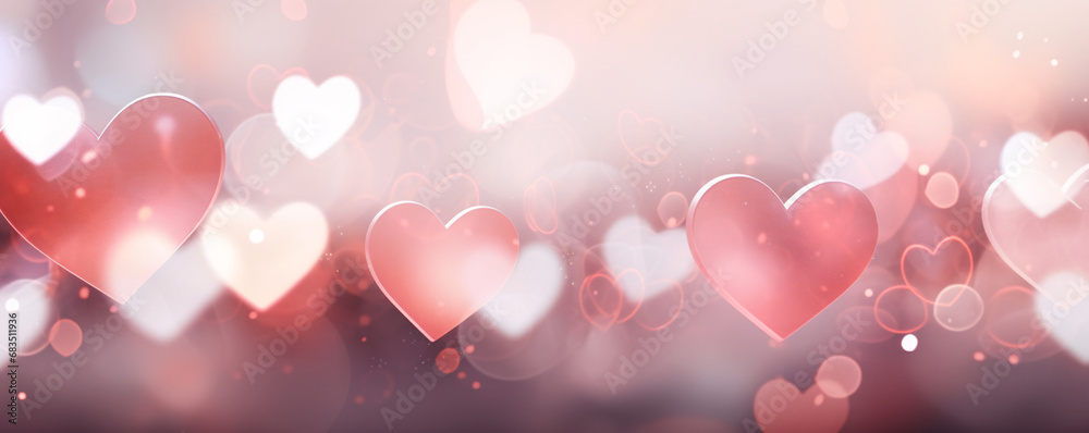 Floating hearts in a dreamy pink haze, a symbol of love. Valentine's Day celebration. Romantic background. Design for banner or backdrop