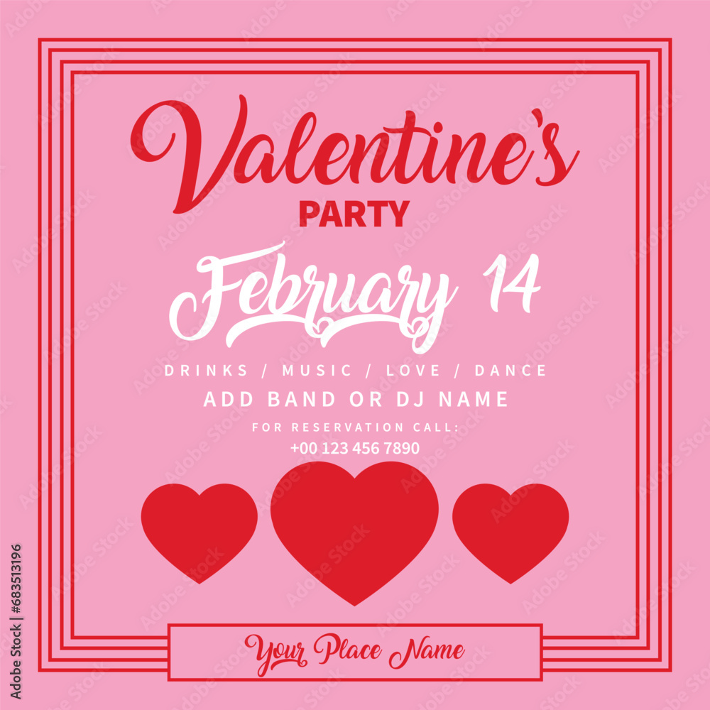 Valentine's day party  flyer poster  or social media post design