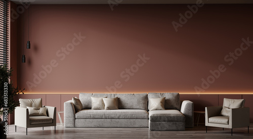 Canvas Print Livingroom in brown and beige colors