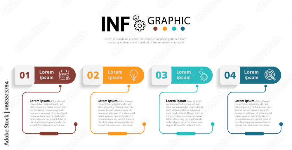 Business process design with icons and 4 options or workflows. - obrazy, fototapety, plakaty 