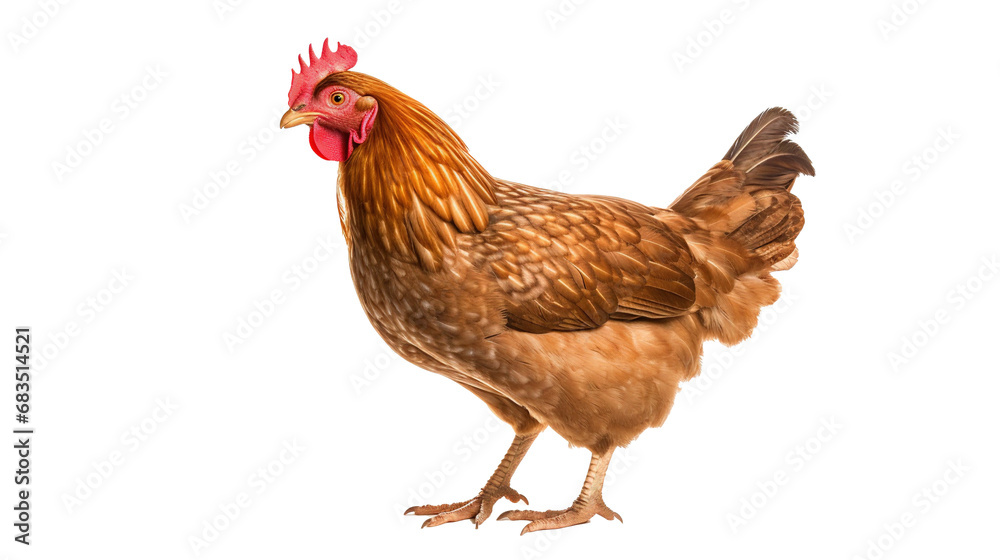 A red chicken isolated on transparent background, PNG image, Created with Generative Ai technology.